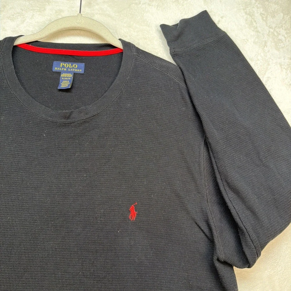 Polo Ralph Lauren‎ Thermal Shirt Men's XL Black Waffle Knit Pony Long Sleeve